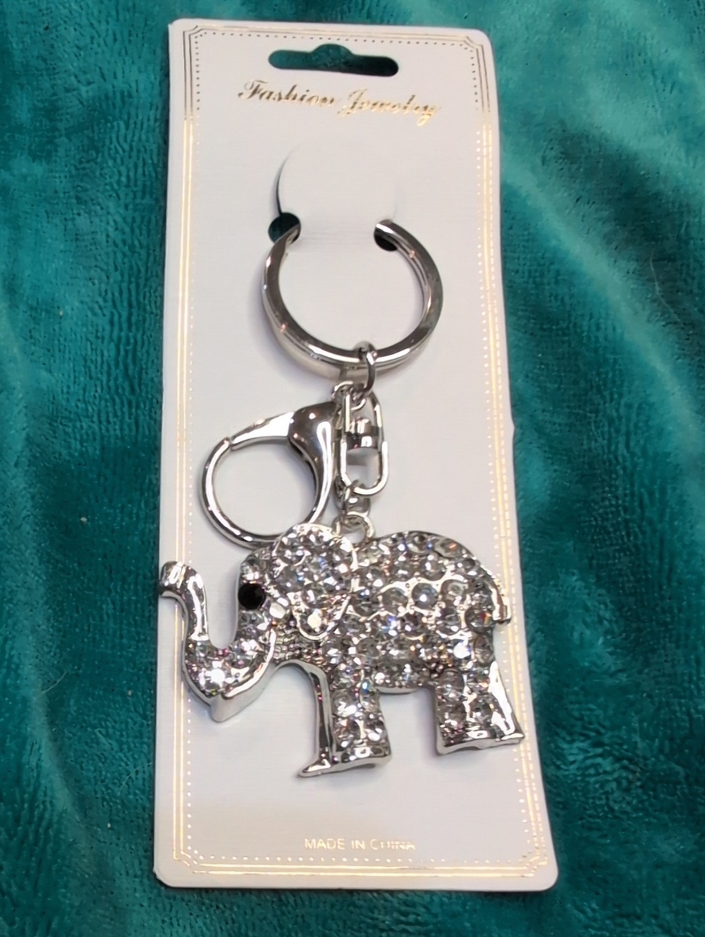 Sparkling Elephant Silver Toned Keychain